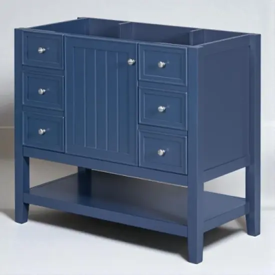 36" Freestanding Bathroom Vanity Base Only, Black Solid Wood & MDF Cabinet with 1 Door, 3 Drawers & Open Shelf, No Sink image {15}