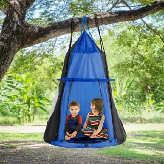 Costway 40'' Kids Hanging Chair Swing Tent Set Hammock Nest Pod Seat image {2}