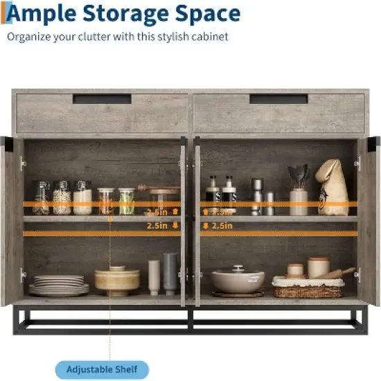 Sideboard Buffet Cabinet, 55" Kitchen Accent Modern Storage Cabinet with 2 Drawers and 4 Doors, Coffee Bar Buffet Table for Kitchen, Dining Room image {4}