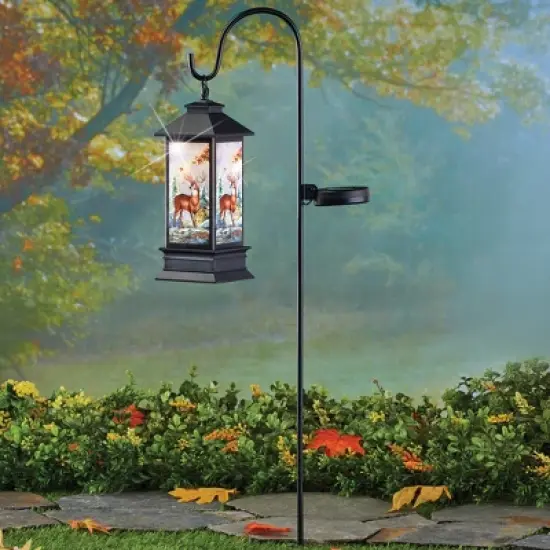 Collections Etc Solar Powered Deer Lantern with Shepherd Hook 4 X 4 X 11 image {2}