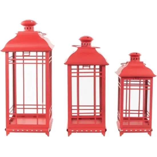 Northlight Set of 3 Red Mission Style Candle Lanterns 19.5" image {2}