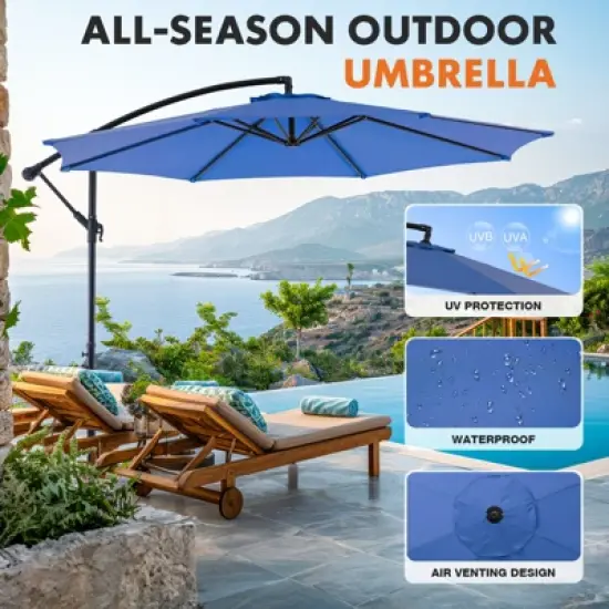 DOMETOUR 9.8FT Offset Patio Umbrella, Cantilever Outdoor Sun Shade, Easy Tilt, UV Protection for Backyard, Lawn, Garden, Pool image {2}