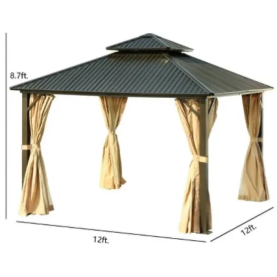 Aoodor 12'x 12' Aluminum Gazebo with Mosquito Netting and Curtain image {4}