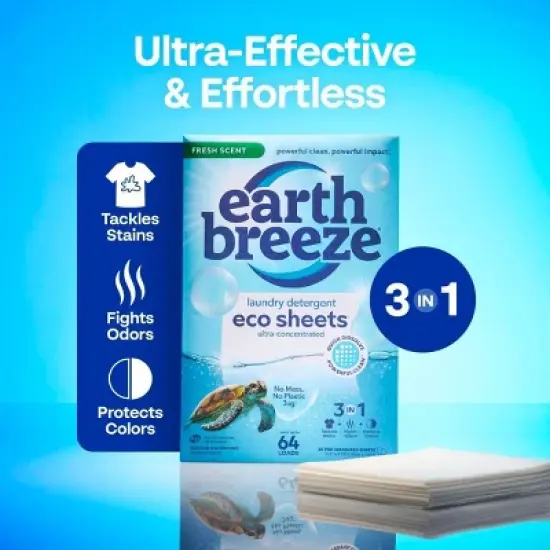 Earth Breeze Laundry Detergent Sheets - Fresh Scent Eco Sheets - 32ct - 64 Loads image {3}