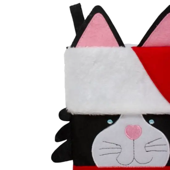 Northlight 19.5" Black and Red Embroidered Kitty Cat Christmas Stocking image {3}