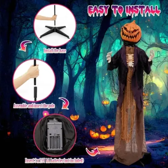 Costway 5.6 FT Halloween Animated Standing Pumpkin Scarecrow with Weird Phrases & LED Eyes image {7}