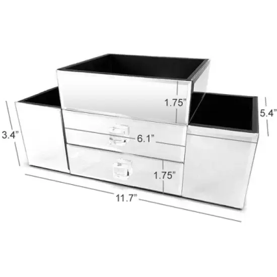 OnDisplay Emma 2 Drawer Tiered Mirrored Glass Makeup/Jewelry Organizer image {4}