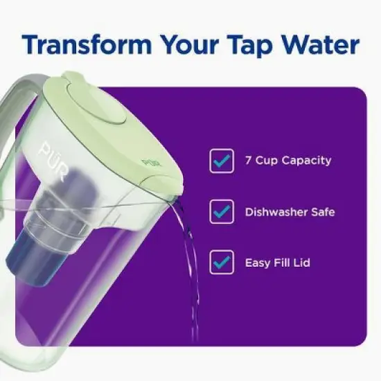 PUR 7 Cup Water Pitcher Filtration System Lime PPT700L: BPA-Free, Dishwasher-Safe, Filters Pesticides & Chlorine image {2}