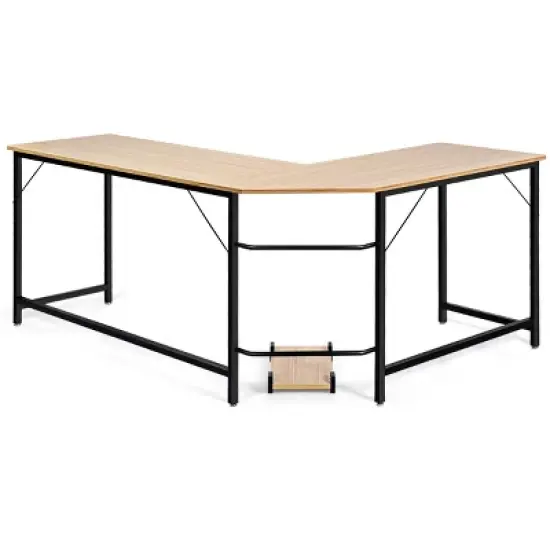 Tangkula L-shaped Computer Desk Corner Office Laptop Game Table Black/Natural image {5}