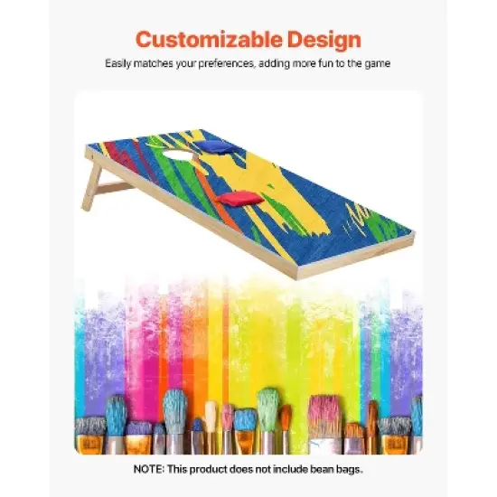 VEVOR Cornhole Set, 4x2 ft Corn Hole Game Boards, Solid Wood Portable Toss Board, Indoor and Outdoor Cornhole Play for Adults, Beige image {5}