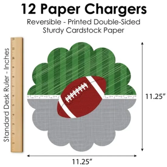 Big Dot of Happiness End Zone - Football - Baby Shower or Birthday Party Round Table Decorations - Paper Chargers - Place Setting For 12 image {5}