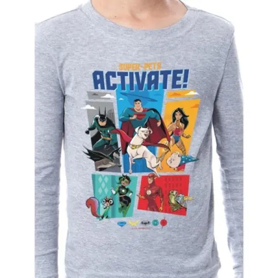 DC League of Super-Pets Unisex Boys Girls Comic Activate! Sleep Pajama Set Grey image {1}
