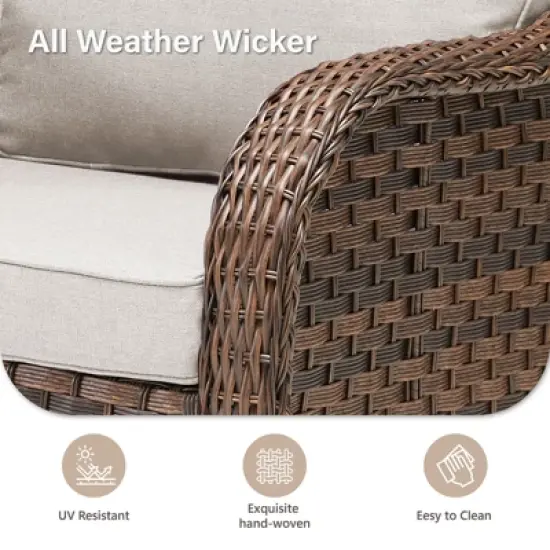 Buenhomino Outdoor Patio Couch Wicker Sofa - 3 Seater Rattan Sofa for Outside Patio Garden with Deep Seating and Olefin Cushions (Brown) image {1}