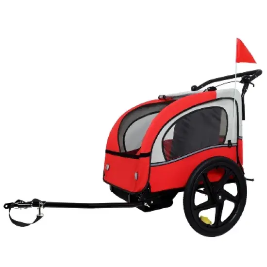 2-in-1 Double 2 Seat with 5-point safety harnesses Bicycle Bike Trailer Jogger Stroller for Kids Children Foldable Collapsible w/Pivot Front Wheel image {2}