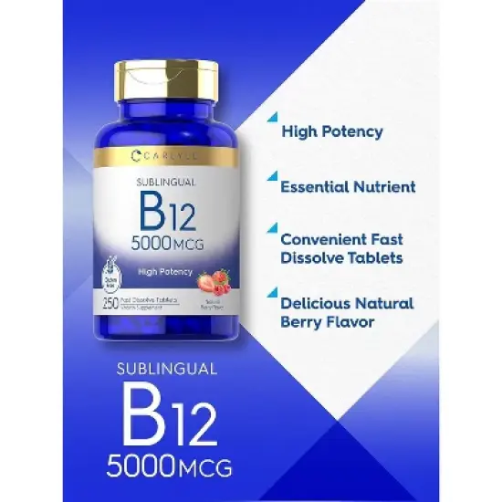 Carlyle Vitamin B12 5000mcg | 250 Fast Dissolve Tablets | Natural Berry Flavor image {2}