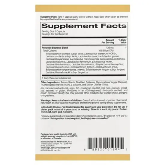 LactoBif Probiotics, 65 Bllion CFU, 20 Active & Clinically Researched Probiotic Strains, Soy-Free, Sugar-Free, Vegetarian, Individually Double-foil image {1}