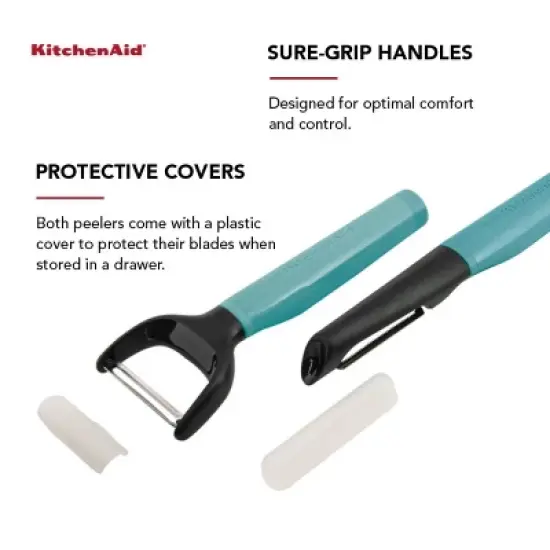 KitchenAid 2pk Peelers: Serrated Blade, Protective Cover, Dishwasher-Safe, Green, Plastic & Metal, Vegetable & Potato Peeler image {4}