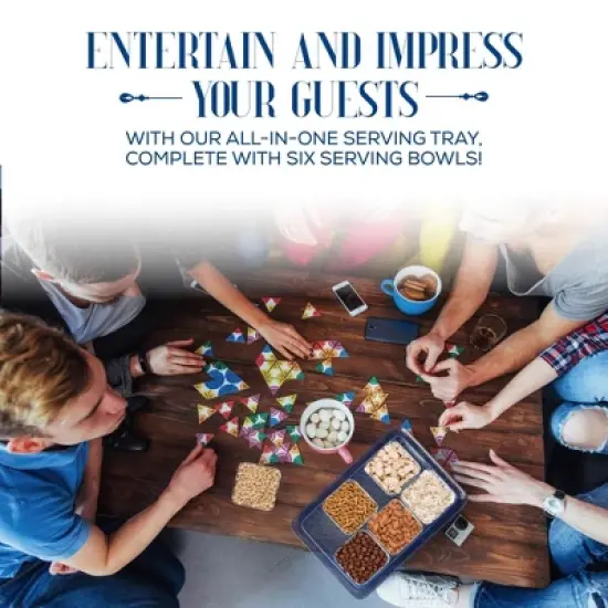 Elle Decor Acrylic Blue Tray w/ 6 Clear Bowls, Condiment Dishes, Serving Bowls, or Buffet Server, BPA Free, Perfect for Fruit, Appetizers, Chip & Dip image {1}