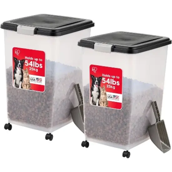 IRIS USA 54 lbs Airtight Dog Food Storage Container, Attachable Wheels, Black, 2Pk image {8}