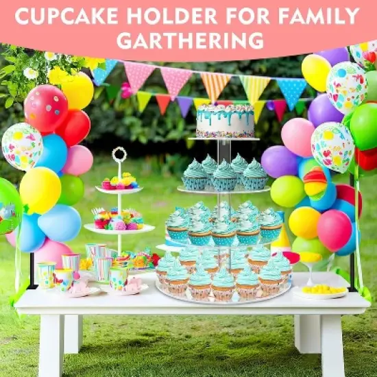 Hachikiko 4-Tier Round Cupcake Stand with Base, Premium Acrylic Dessert Display Tower for Parties & Events (4" Layer Spacing) image {3}