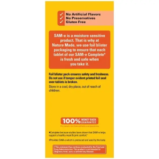 Nature Made SAM-e 200 mg Complete, Dietary Supplement for Mood Support, 60 Tablets, 30 Day Supply image {6}