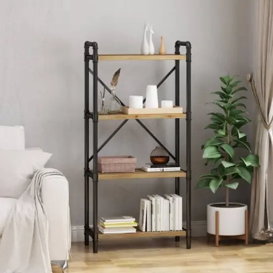 Greenwood Industrial Iron Four Shelf Bookcase - Christopher Knight Home image {1}