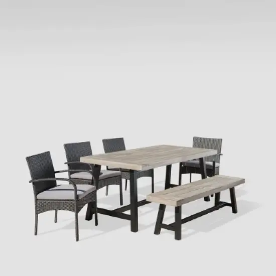 Luster 6pc Acacia Wood and Wicker Dining Set - Light Gray/Gray - Christopher Knight Home image {1}