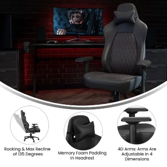 Flash Furniture Falco Ergonomic High Back Adjustable Gaming Chair with 4D Armrests, Headrest Pillow, and Adjustable Lumbar Support image {10}