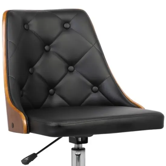 Diamond Mid-Century Office Chair in Chrome finish with Tufted Black Faux Leather and Walnut Veneer Back - Armen Living image {5}