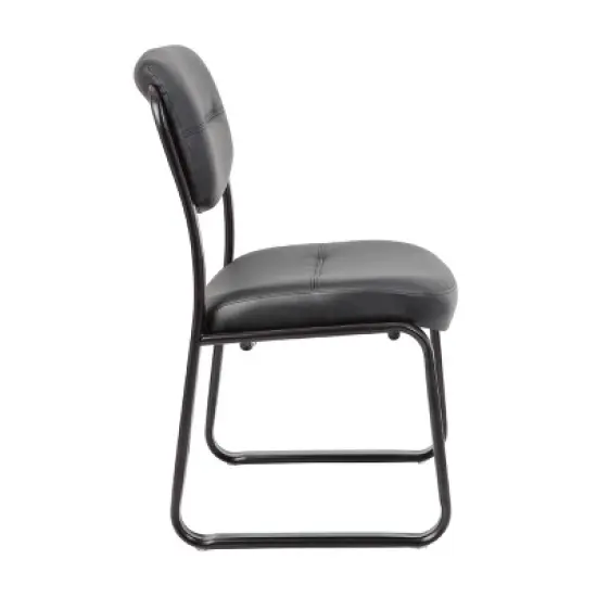 Armless Leather Sled Base Guest Chair Black - Boss Office Products image {4}