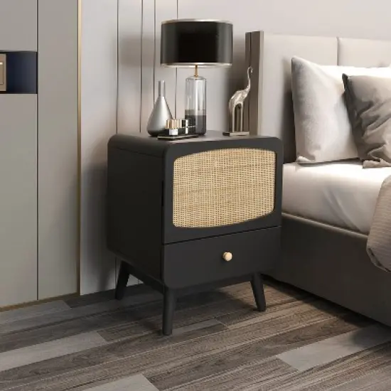 Alyson 22.13'' H x 15.75'' W x 15.75'' D Carry with 1 Rattan Doors and 1 Drawer Nightstand With Storage-The Pop Maison image {1}
