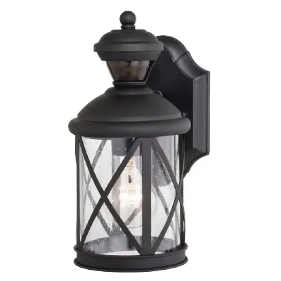 VAXCEL Henderson 1 Light Textured Black Motion Sensor Dusk to Dawn Outdoor Wall Lantern Clear Glass Shade, LED Compatible image {7}