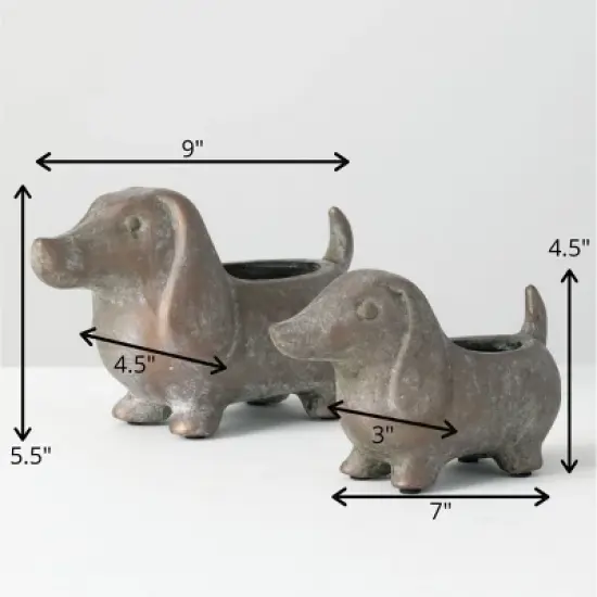 Sullivans Set of 2 Dachshund Planter 5.5"H & 4.5"H Brown image {4}