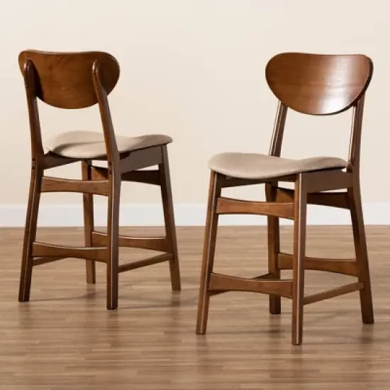 2pc Katya Fabric Upholstered and Wood Counter Height Barstool Set - Baxton Studio image {6}