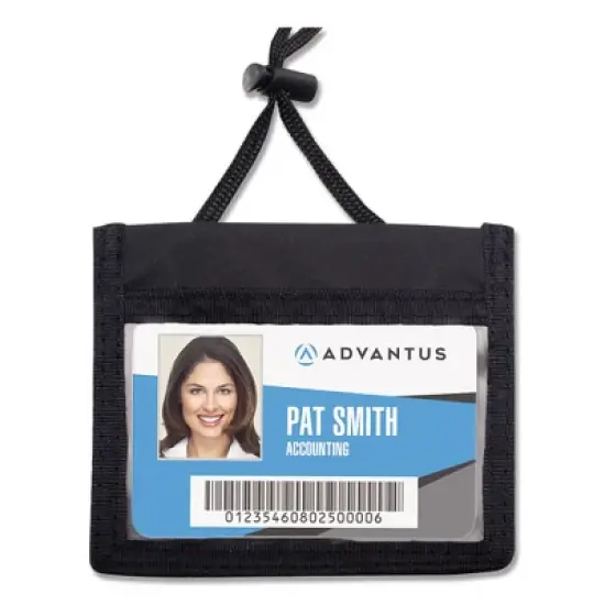 Advantus ID Badge Holders with Convention Neck Pouch, Horizontal, Black/Clear 5" x 4.25" Holder, 2.75" x 4" Insert, 48" Cord, 12/Pack image {3}