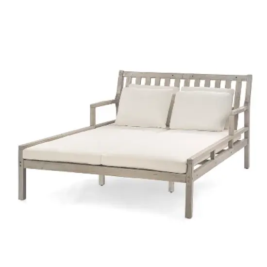Whisen Outdoor Daybed, Patio Daybed with Four Pillows, Wooden Outdoor Bed with Curved Armrests image {7}