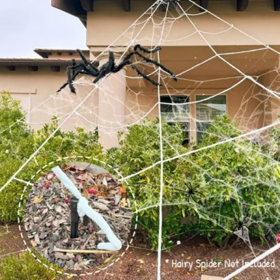 Wrapables 16ft Giant Triangular Spider Web Kit with Cobwebs and 2 Small Spiders, Indoor Outdoor Haunted House Halloween Decor image {6}