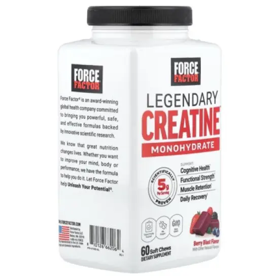 Force Factor Legendary Creatine Monohydrate, Berry Blast, 60 Soft Chews (2.5 g per Chew) image {3}