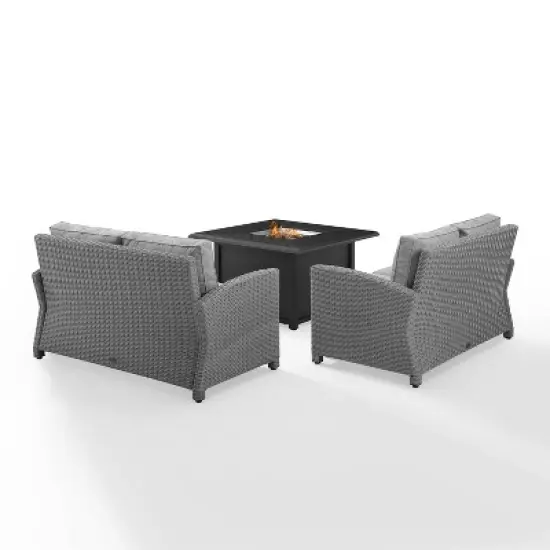Bradenton 3pc Wicker Loveseat Set with Fire Table - Gray - Crosley image {3}