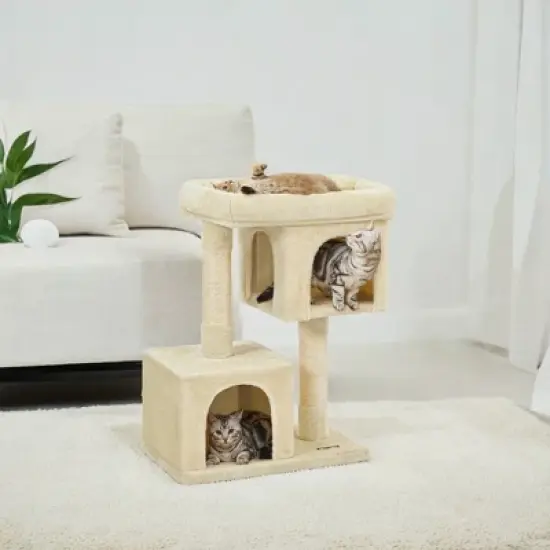 Cat Tree, 33.1-Inch Cat Tower, Cat Condo for Large Cats up to 16 lb, Large Cat Perch, 2 Cat Caves, Scratching Post, Cat Houses for Indoor image {3}