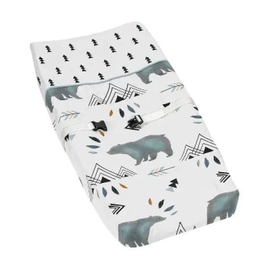 Sweet Jojo Designs Changing Pad Cover Boy Bear Mountain Blue Black and White image {6}