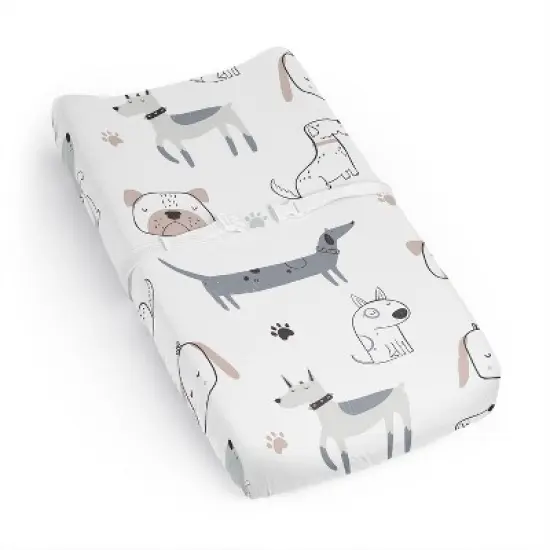 Sweet Jojo Designs Boy, Girl, Unisex/Gender Neutral Changing Pad Sheet Cartoon Puppy Grey Taupe and Blue image {6}