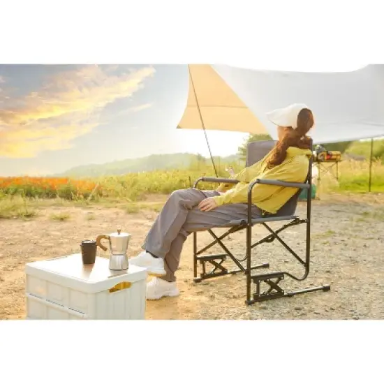 Gulches Outdoor Portable Chairs - Freestyle Rocker Folding Chair with Comfortable Backrest, Grey image {4}