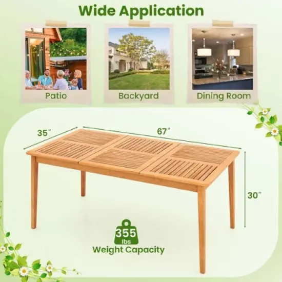Costway 6-Person Outdoor Acacia Wood Dining Table with 1.96" Umbrella Hole Rectangular image {2}