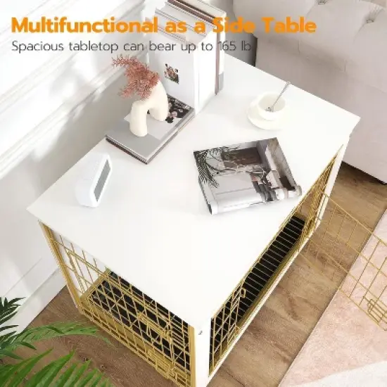 MaseiKar Dog Crate Furniture, Large Dog Kennel Indoor, Wooden Cage with Pull-Out Tray, Double Doors Pet House Side End Table for Large/Medium image {8}
