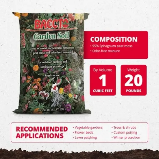Michigan Peat Company BACCTO Garden & Potting Soil with Peat Moss for Plants, Vegetables, Landscape, Trees, and Shrubs, 1 Cubic Foot image {2}