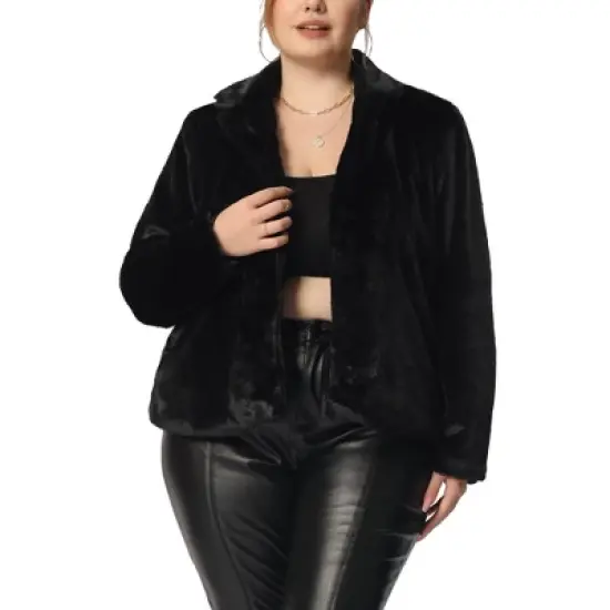 Agnes Orinda Women's Plus Size Long Sleeve Warm Notch Lapel Faux Fur Fluffy Cardigan image {5}