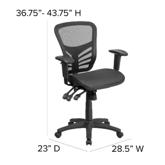 Flash Furniture Mid-Back Transparent Black Mesh Multifunction Executive Swivel Ergonomic Office Chair with Adjustable Arms image {3}