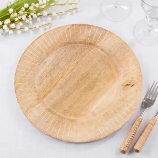 Saro Lifestyle Textured Slit Edges Wooden Charger Plate (Set of 4) image {4}