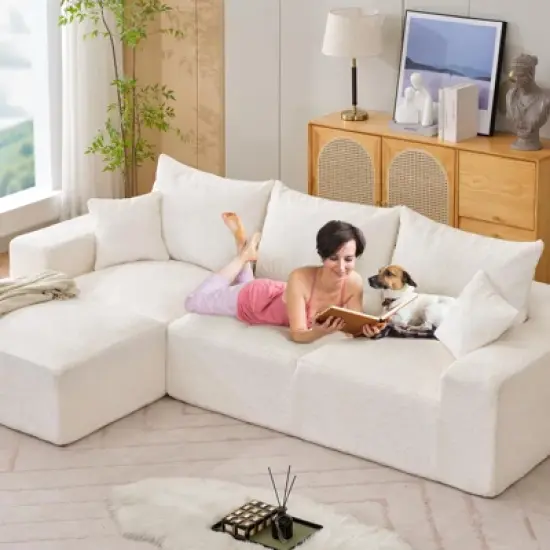 110'' Modular Sectional Sofa, L-Shaped Sofa with Deep Seats, Modern Convertible Chenille Couch with Ottomans,for Living Room, Bedroom image {3}